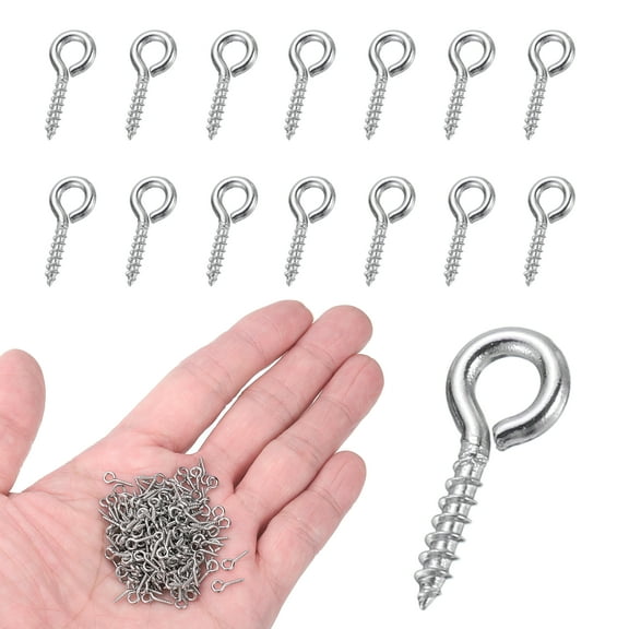 200 Pack Screw Hooks Eyes, M1x10mm 304 Stainless Steel Small Eye Bolts Screw