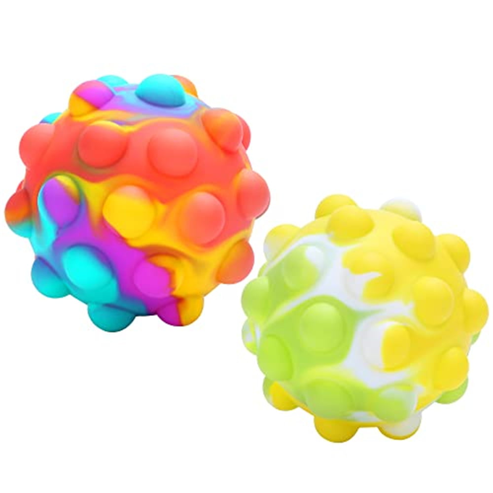 2Pcs Push Pop Ball Sensory Toy Pop Stress Balls Fidget Toys 3D Pop Ball It Fidget Toys Silicone Bubble Stress Reliever for Children & Adults Fingertip Fidget Sensory Toy 
