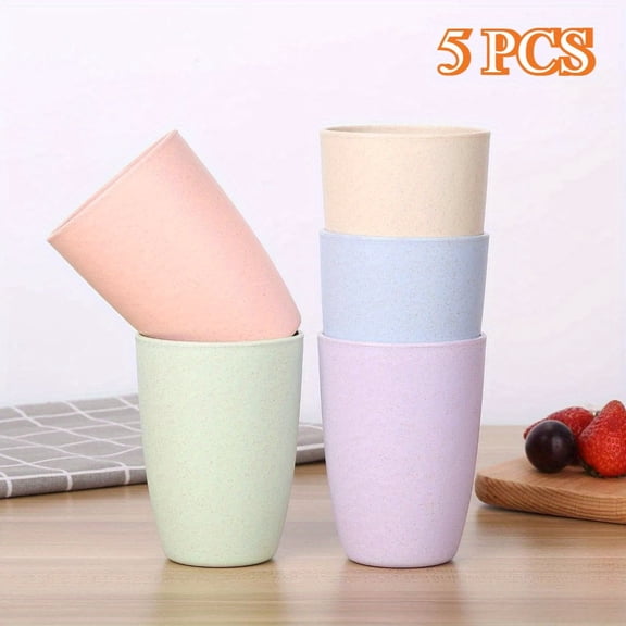 5-Pack Wheat Straw Unbreakable Cups, 12 oz Reusable Drinking Glasses - BPA Free, Dishwasher & Microwave Safe, Eco-Friendly Tumblers for Daily Use