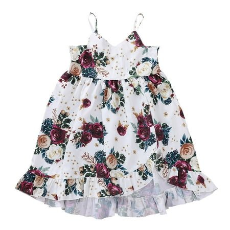

2t Dress Youth Dresses Size 16 Girls Child Sleeveless Flowers Prints Suspenders Dresses Princess Dress Girls Jean Shirt Dress Dresses for Kids 10-12