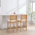 thumbnail image 3 of Guyou Counter Height Bar Stools Set of 4, 26" Farmhouse Wooden Rattan Bar Stools, Modern Chenille Upholstered Breakfast Barstools, Boho Wicker Woven Kitchen Island Chairs for Bar Bistro, White, 3 of 10