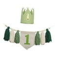 thumbnail image 2 of Banner de silla alta Decoración para fiesta de primer cumpleaños Banner de silla alta de arpillera Bebé verde, 2 of 9