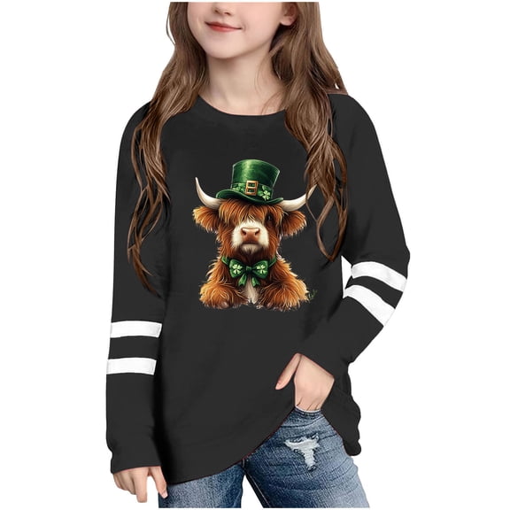 Bnwani St. Patricks Day Toddler Shirts Long Sleeve Black Crew Neck Casual Fashion Cute Printed Tops 3-4t