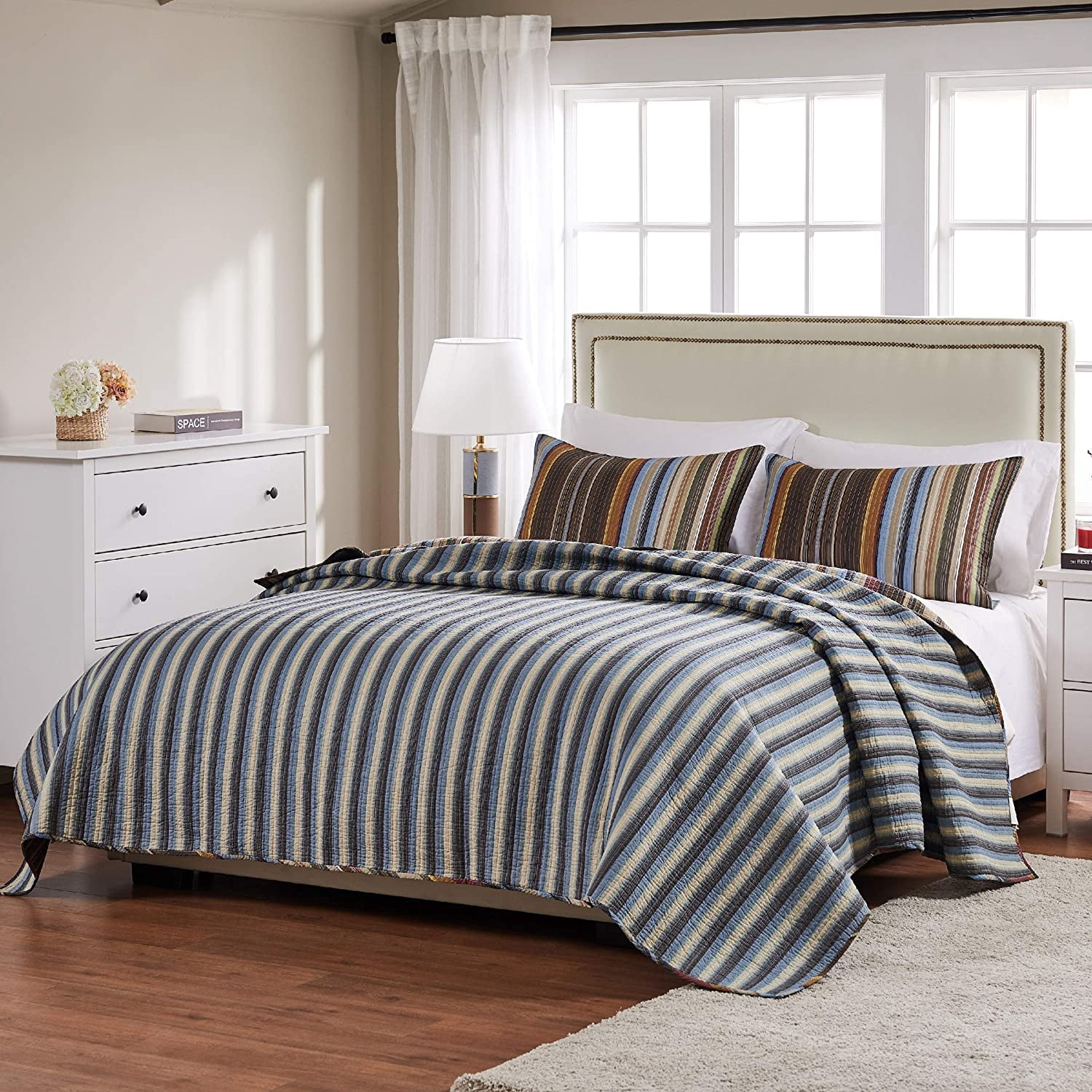 Global Trends Dylan 100% Cotton Reversible Quilt Set, Earth, 3-Piece King/Cal King