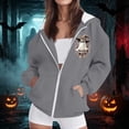 thumbnail image 4 of thefmos Women's Hooded Zip Up Long Sleeve Halloween Print Jacket with Pocket Solid Color Casual Outerwear Fashion Fall Winter Outfit, Gray 3XL, 4 of 8