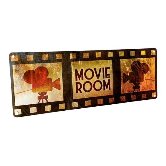 Outdoor Movie Room 4"x12" Metal Sign, Wall Décor for Theater and Family Room