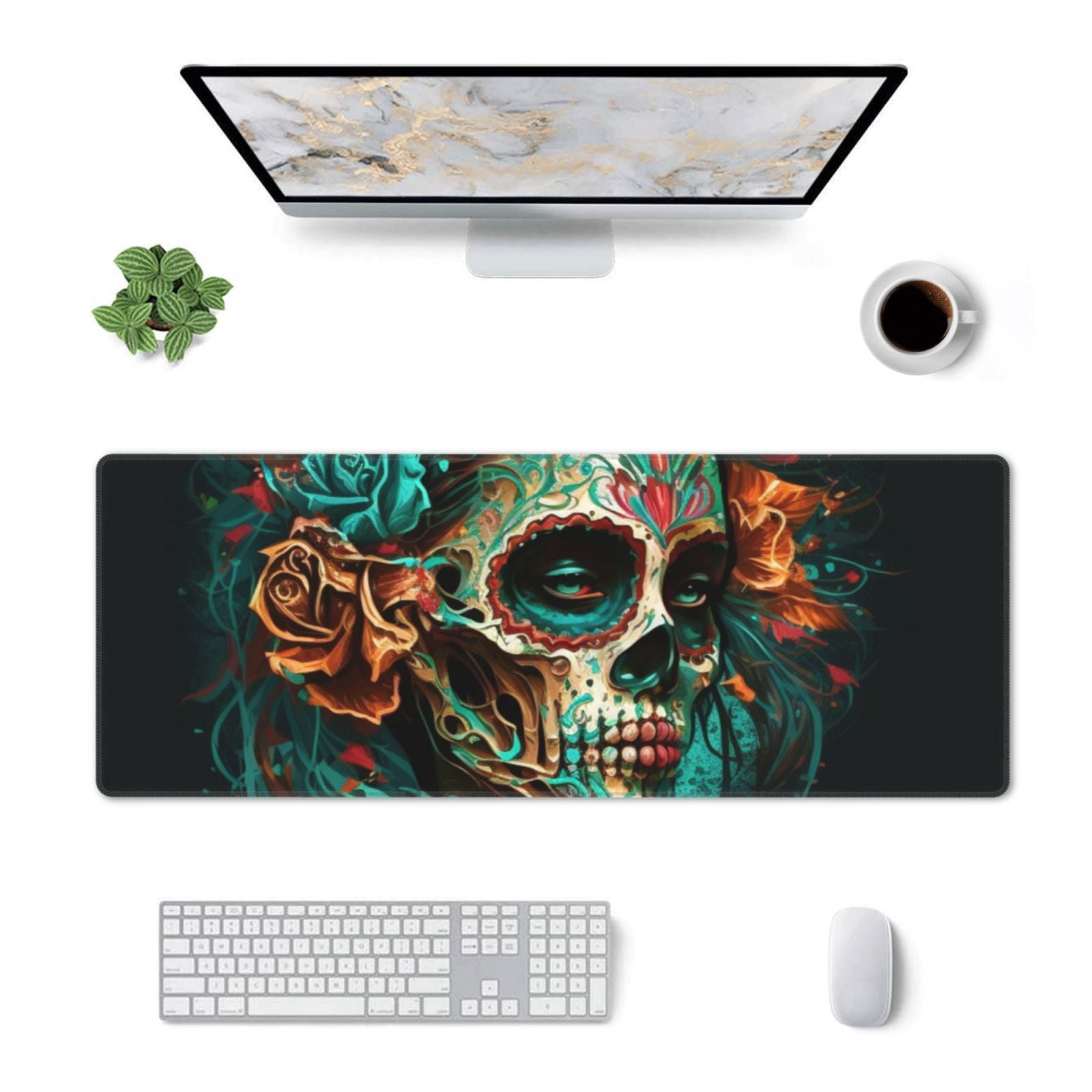 Sugar Skull Zombie Rose Mouse Pad Extended Large Gaming Mousepad Non-Slip Rubber Big Keyboard Desk Mat 31.5 X 11.8 Inch