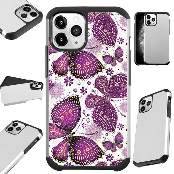 Compatible with iPhone 12 | iPhone 12 Pro Hybrid Fusion Guard Phone Case Cover (Purple Butterfly)