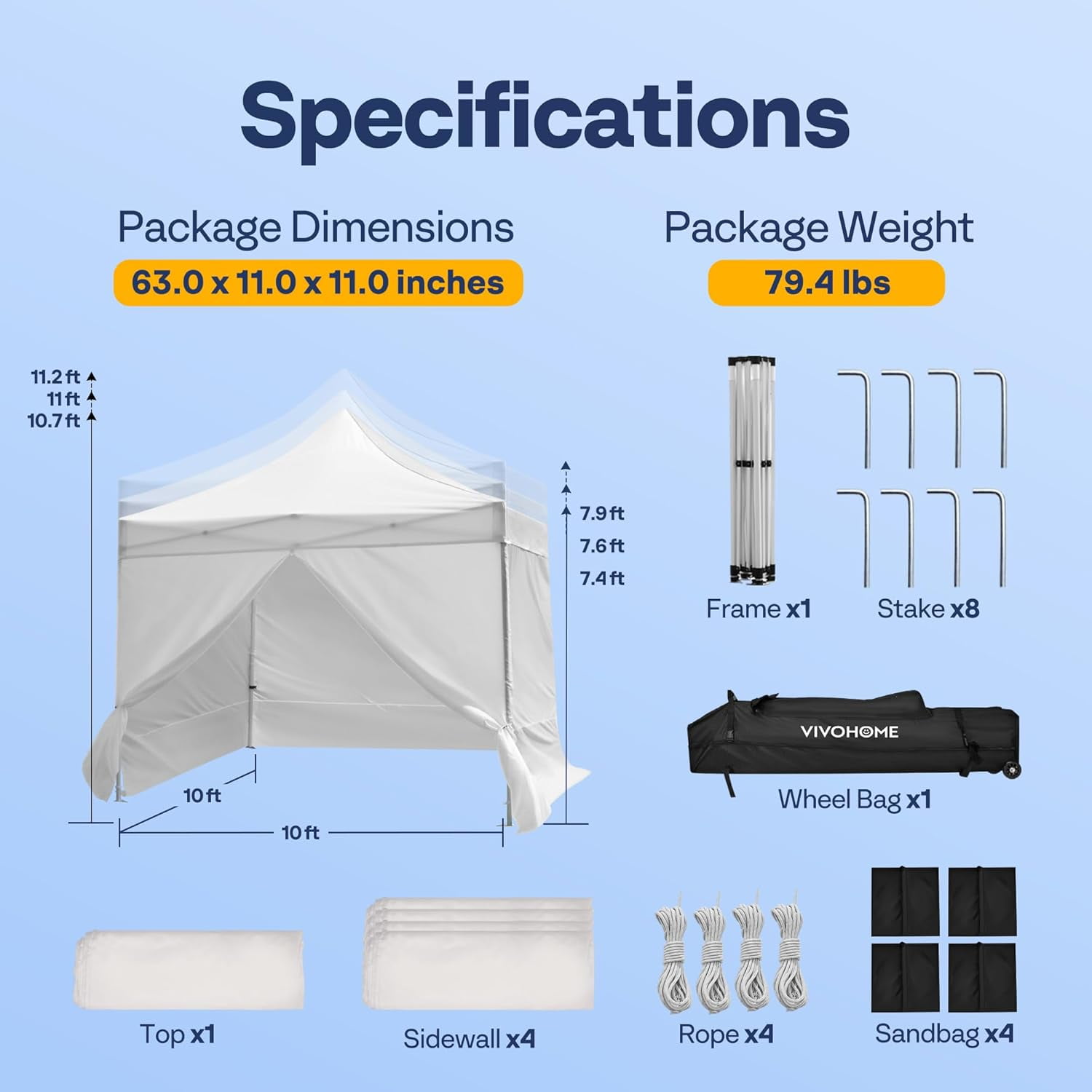SPECSTAR White Commercial Tent 10' x 10' Instant Pop-up Straight Leg Canopy with Sidewalls