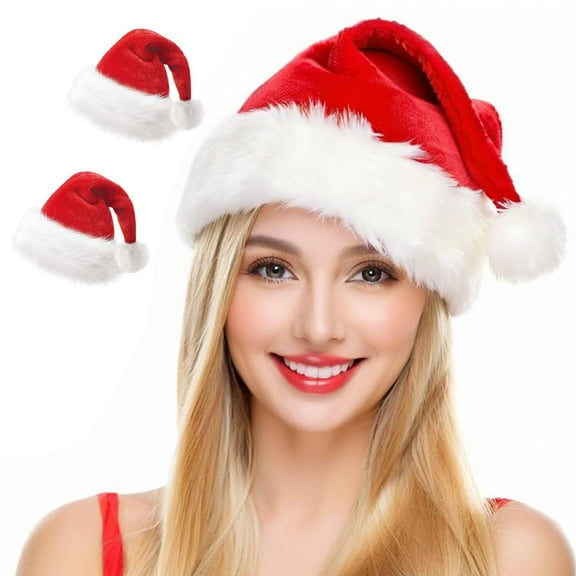 Christmas Hat, Santa Hat Xmas Holiday Hat for Adults Unisex Velvet Comfort Christmas New Year Festive Holiday Party Supplies(2pcs)