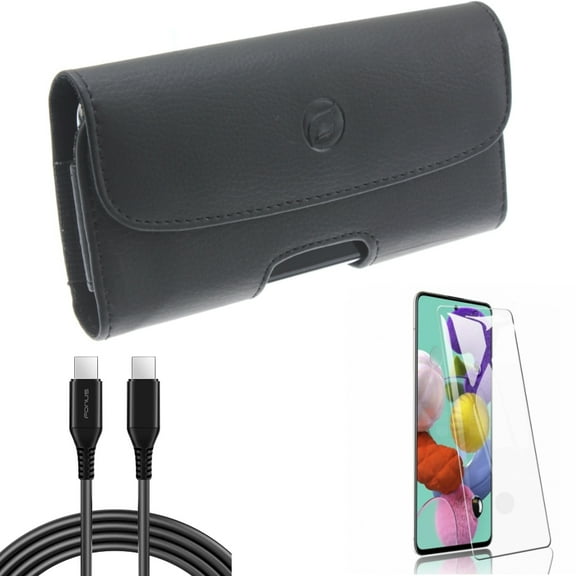 Case Belt Clip w 10ft Long USB-C Cable w Screen Protector for Samsung Galaxy S20 - Leather Holster, PD Fast Charger Cord Power, Tempered Glass [Fingerprint Unlock] G9N fits Samsung Galaxy S20 Model