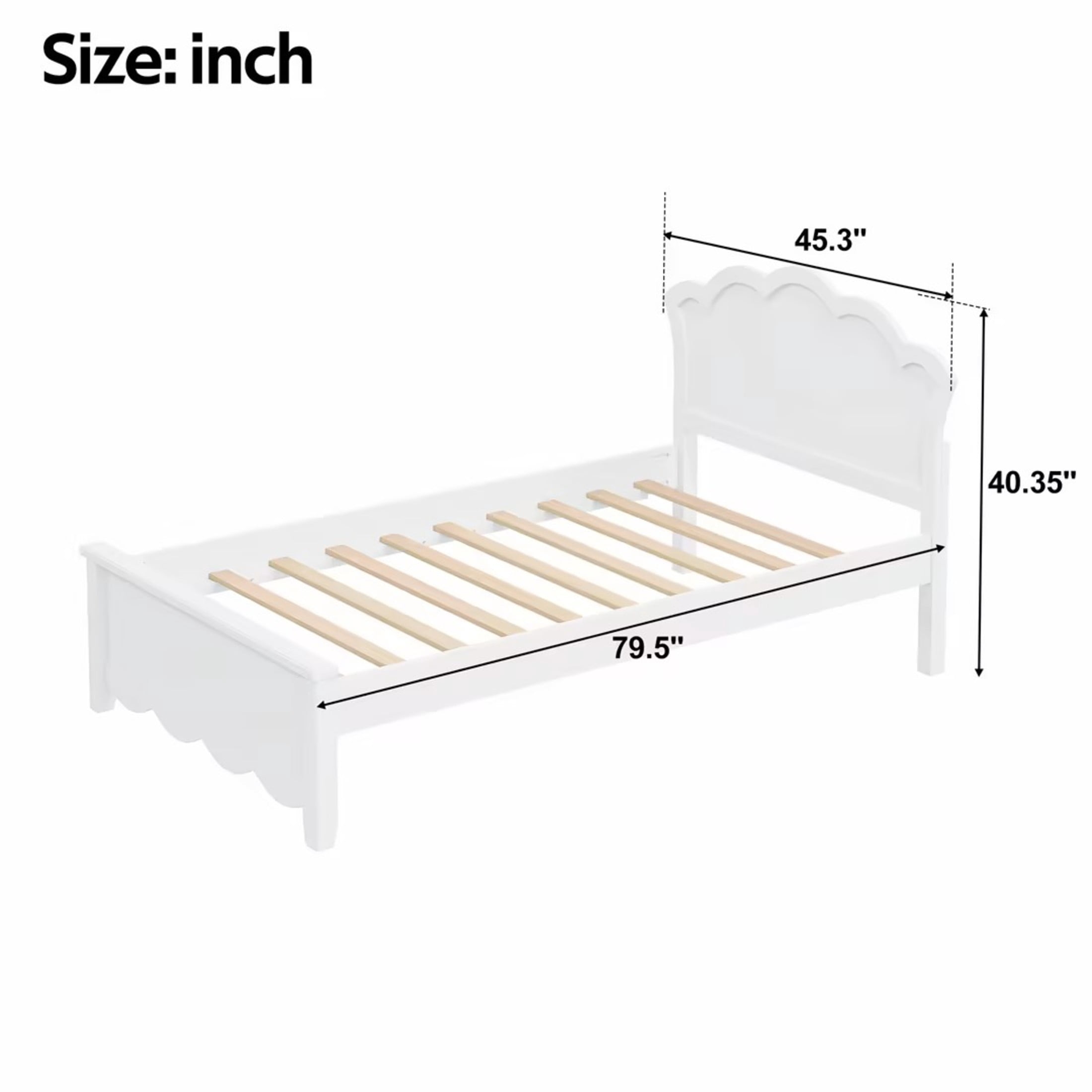 Noble House Caldon Twin Size Platform Bed with Contoured Headboard and Footboard, Pine Wood Frame, White