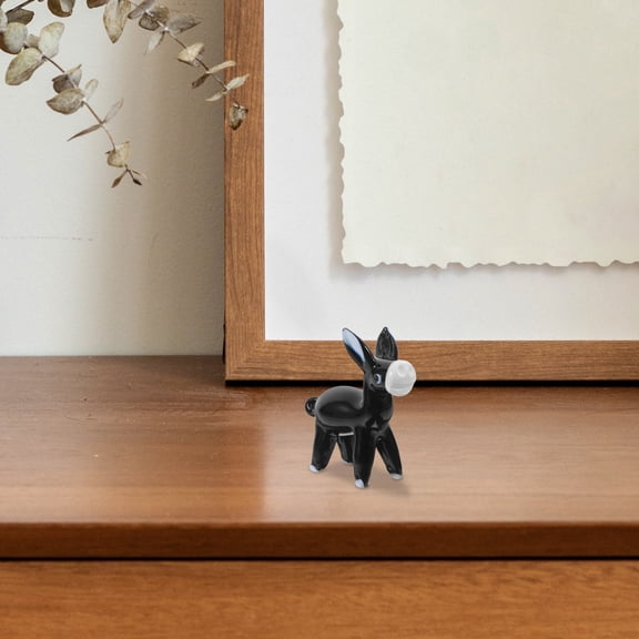 ROMANSENTIAL Compact Black Glass Donkey Figurine Lifelike Details Home Ornament