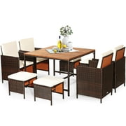Topbuy 9-Piece Patio Dining Table Set Conversation Furniture Set with Cushioned Seat