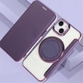 thumbnail image 3 of For iPhone 15 Plus / 14 Plus Wallet Cell Cover, RFID Blocking, PU Leather,Compatible With MagSafe , With Flip Card Holder, Ultra Thin Electroplated Rotating Bracket Magneti Protective Cover,Purple, 3 of 6
