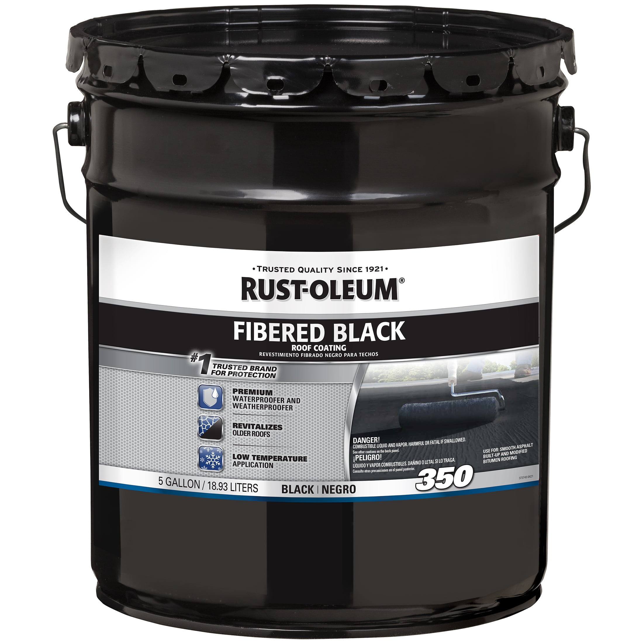 Black, Rust-Oleum 350 Fibered Roof Coating - 301999, 5 Gallon- 1 Pack