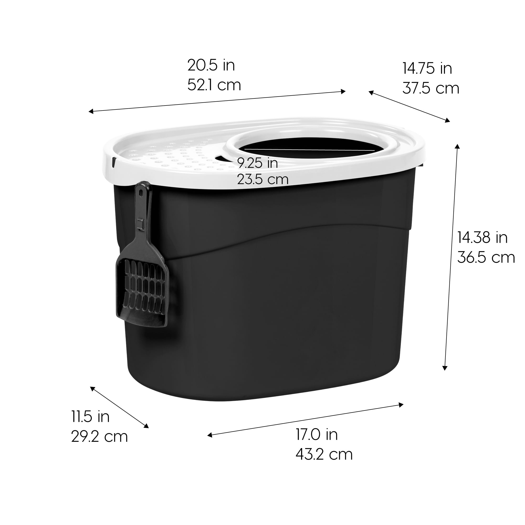 IRIS Large Top Entry Cat Litter Box with Litter Catching Lid & Scoop|Enclosed Design, Black/White