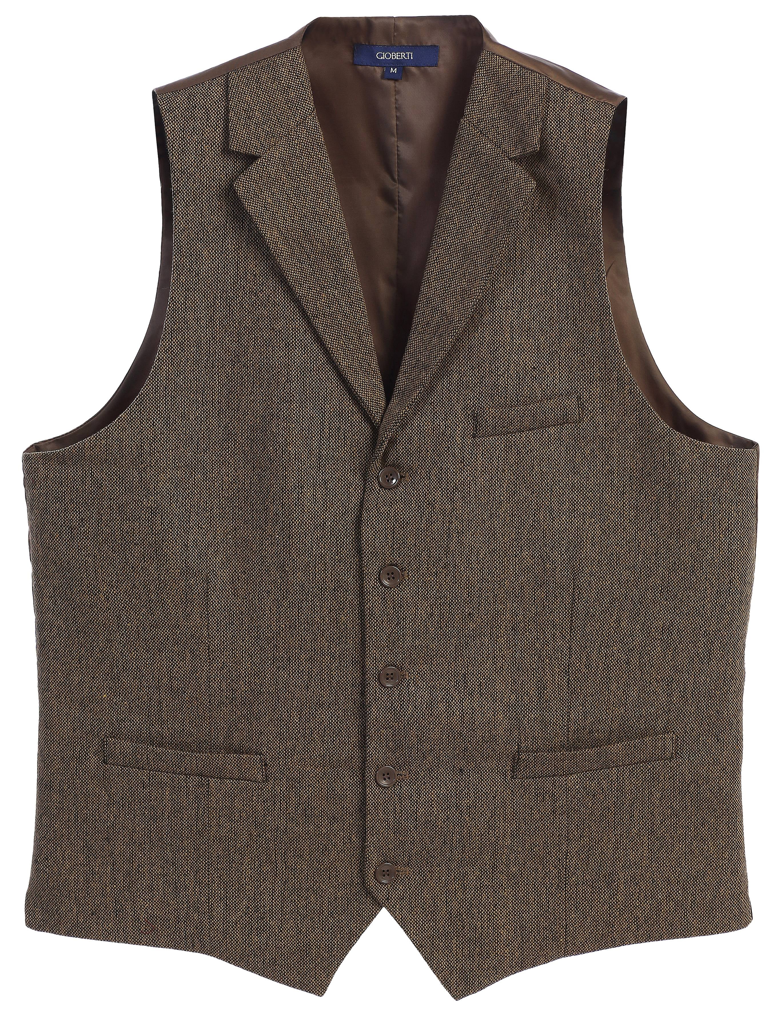 Gioberti Men's 5 Button Slim Fit Formal Herringbone Tweed Suit Vest Gioberti Men's 5 Button Slim Fit Formal Herringbone Tweed Suit Vest