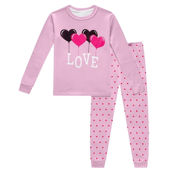 XAOFW Girl's Outfits Sets Valentines Day Print Long Sleeve Crewneck T Shirts And Pants Two Piece Outfit Home Loose Fit Set Daily Lounging Soft Cute Clothing Sets