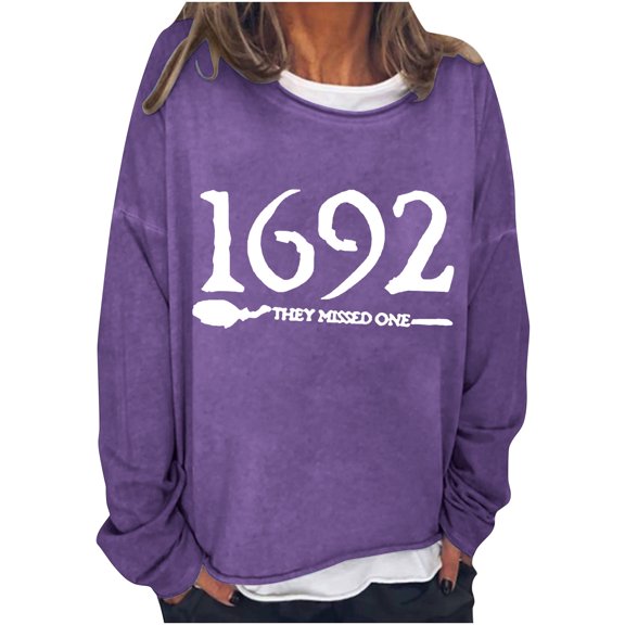 Lolmot 1692 They Missed One Sweatshirt Vintage Magic Hat Print Hoodless Sweatshirt Halloween Crewneck Long Sleeve Oversized Sweatshirt