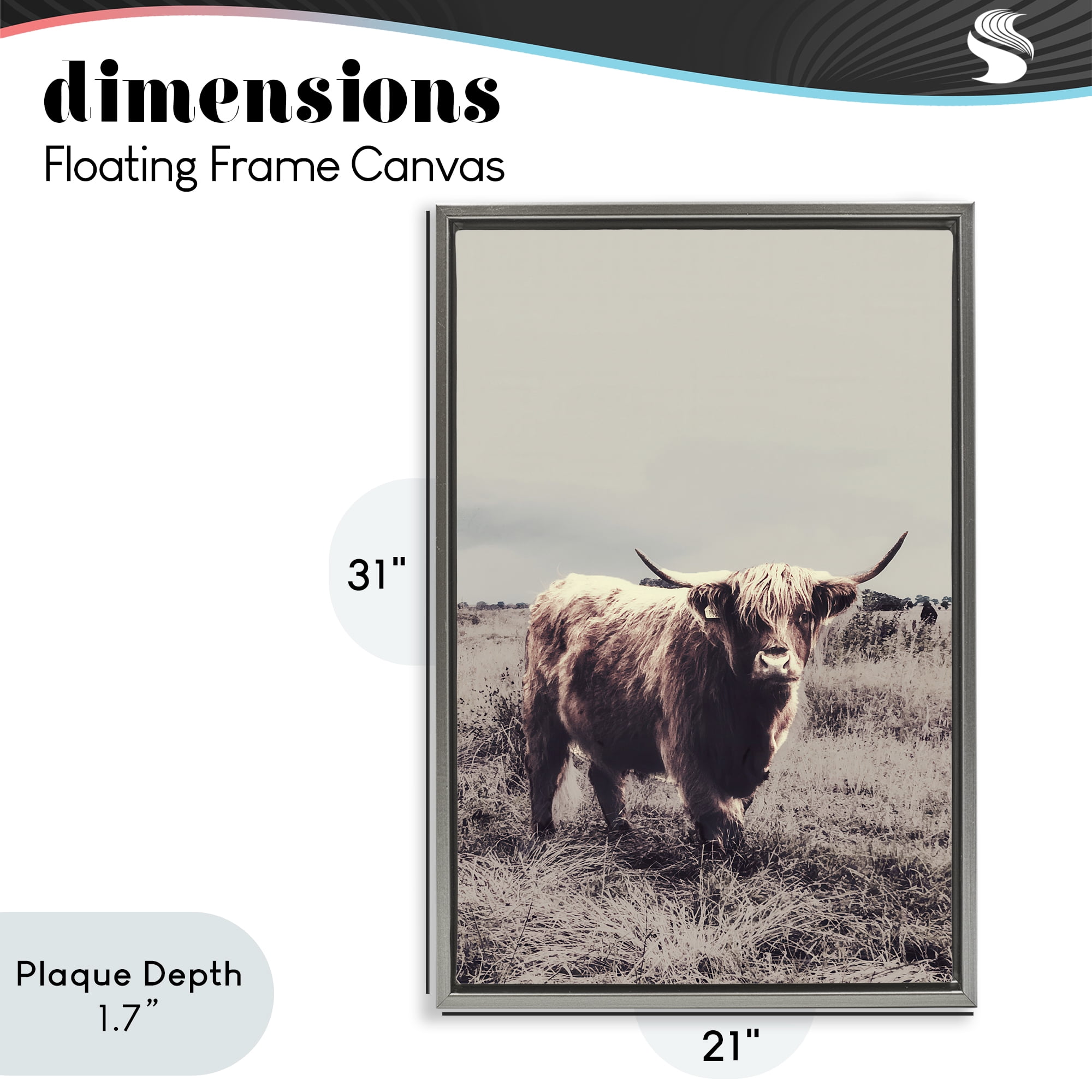 Stupell Industries Horned Cattle in Pasture Gray Framed Floater Canvas Wall Art, design by SD Graphics Studio