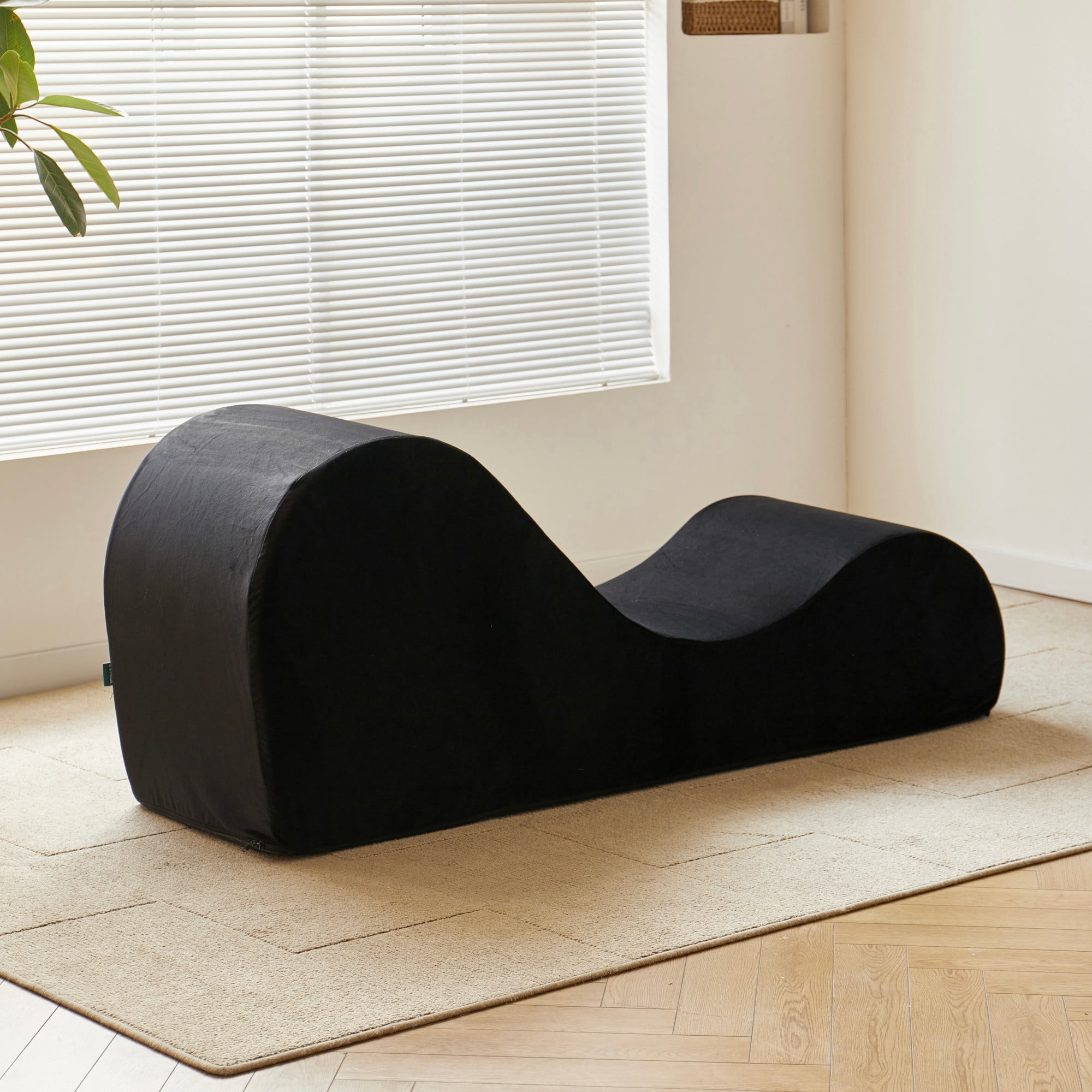 BSHTI 62.5" Polyurethane Yoga Chaise Lounge Chair with Washable Cover, Lazy Seating for Small Spaces(Black)