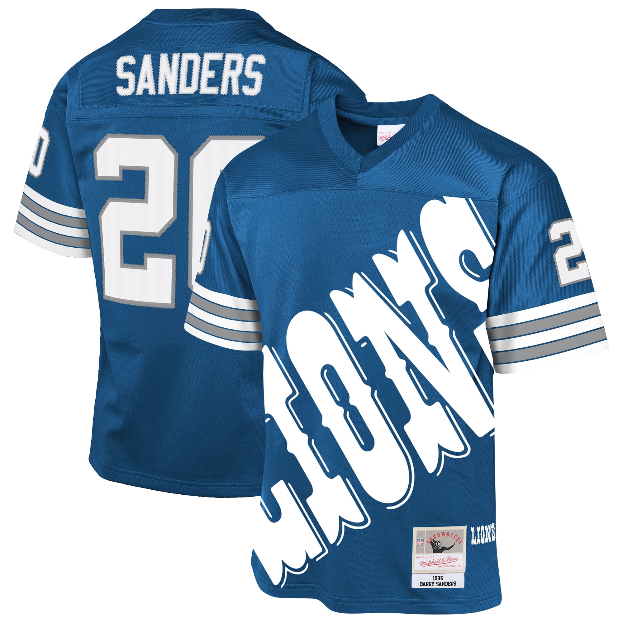 Youth-Mitchell & Ness Barry Sanders Blue Detroit Lions 1996 Throwback Fashion Jersey