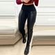 thumbnail image 1 of WILLBEST Pantalones Casuales elegantes para Mujer, Cintura Alta, Cuero, Cremallera, Diseño En Contraste. Chica, 1 of 8