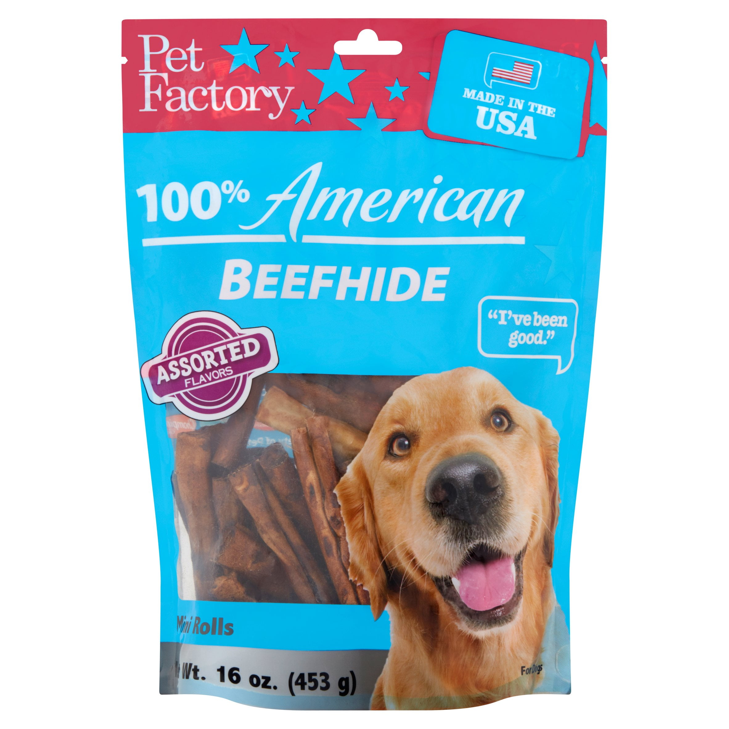 8 Pack Pet Factory American Beef Hide Rolls Chews For Dogs Medium/8-9 