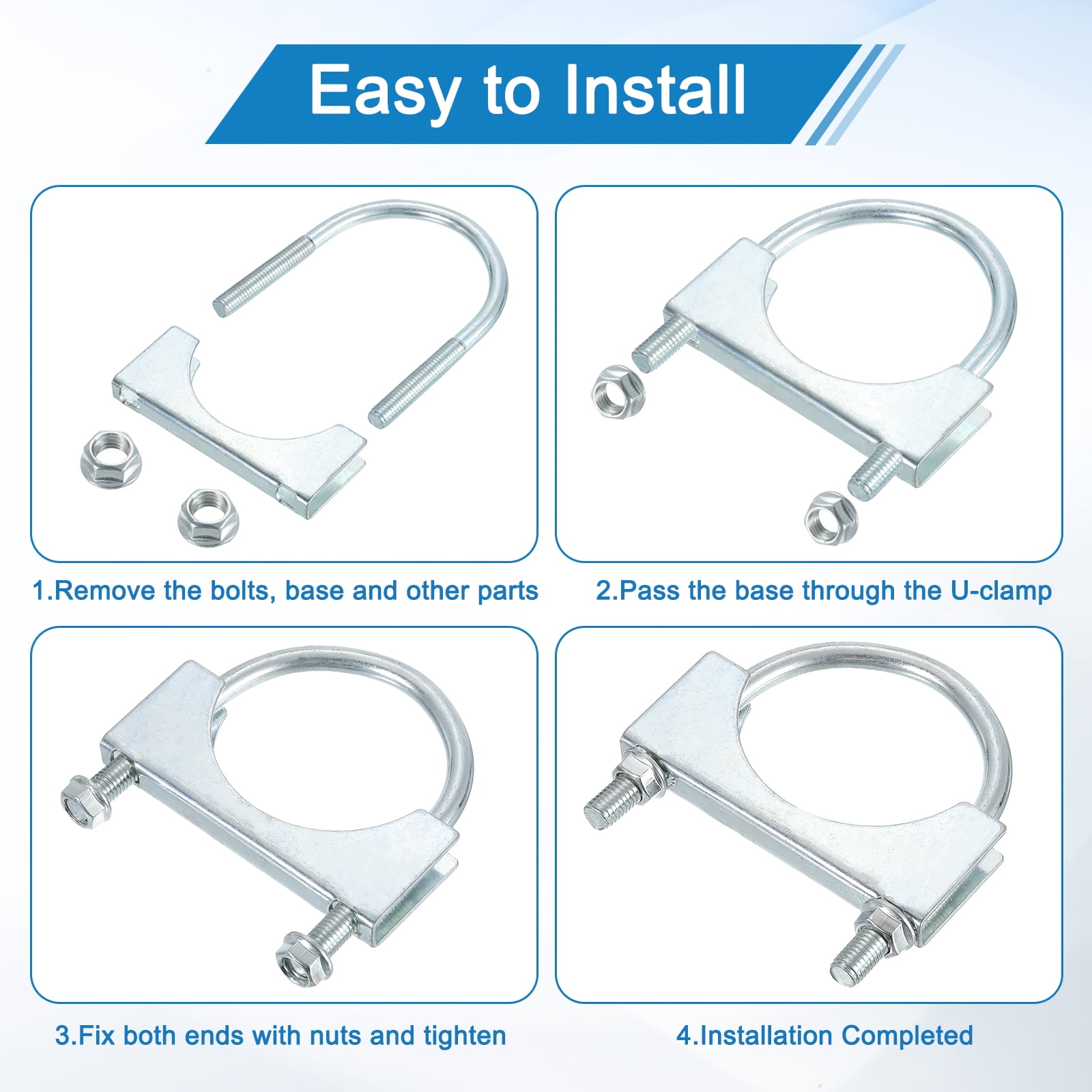 Uxcell 4 Pack Muffler U-Bolt Clamps for 51mm(2")  Diameter, U-shaped Exhaust Pipe Clamp, Saddle Type U-bolt Clamps for Pipes Connection