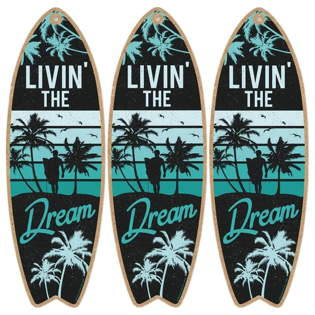 Decoraciones de Marineros SurfSizzle 3Pzas 16x45cm Madera Tabla de Surf.