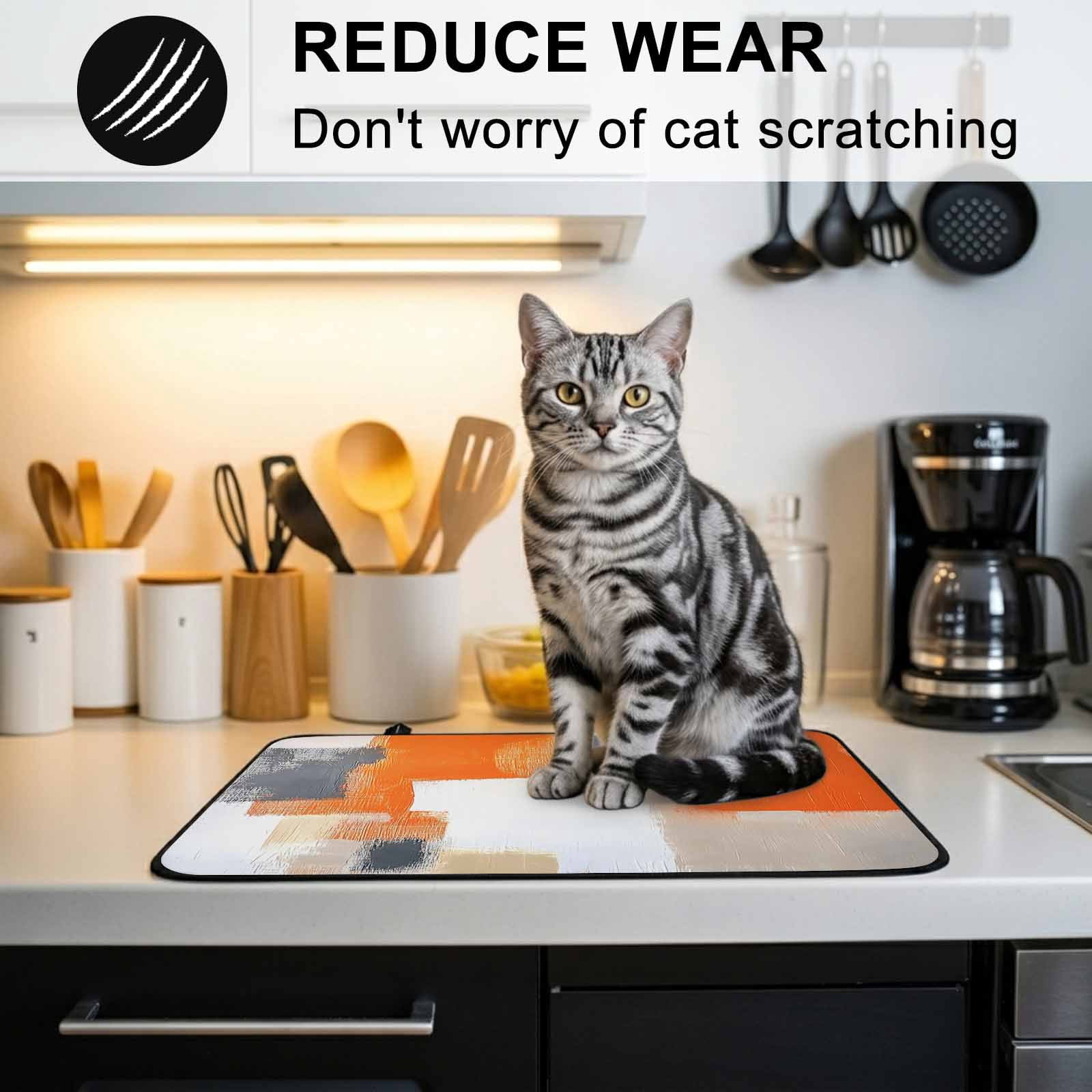 Burnt Orange Gray Stove Top Cover for Electric Stove, Heat-proof & Non Slip Glass Top Stove Cover Protector, Modern Abstract Oil Painted Geometric Kitchen Flat Cooktop Rubber Mat 24x21 Inches