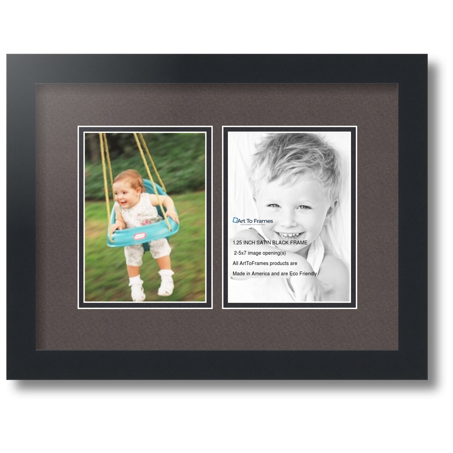 ArtToFrames Collage Photo Frame Double Mat with 2-4x15 Openings with Satin Black Frame and Baby Blue mat.