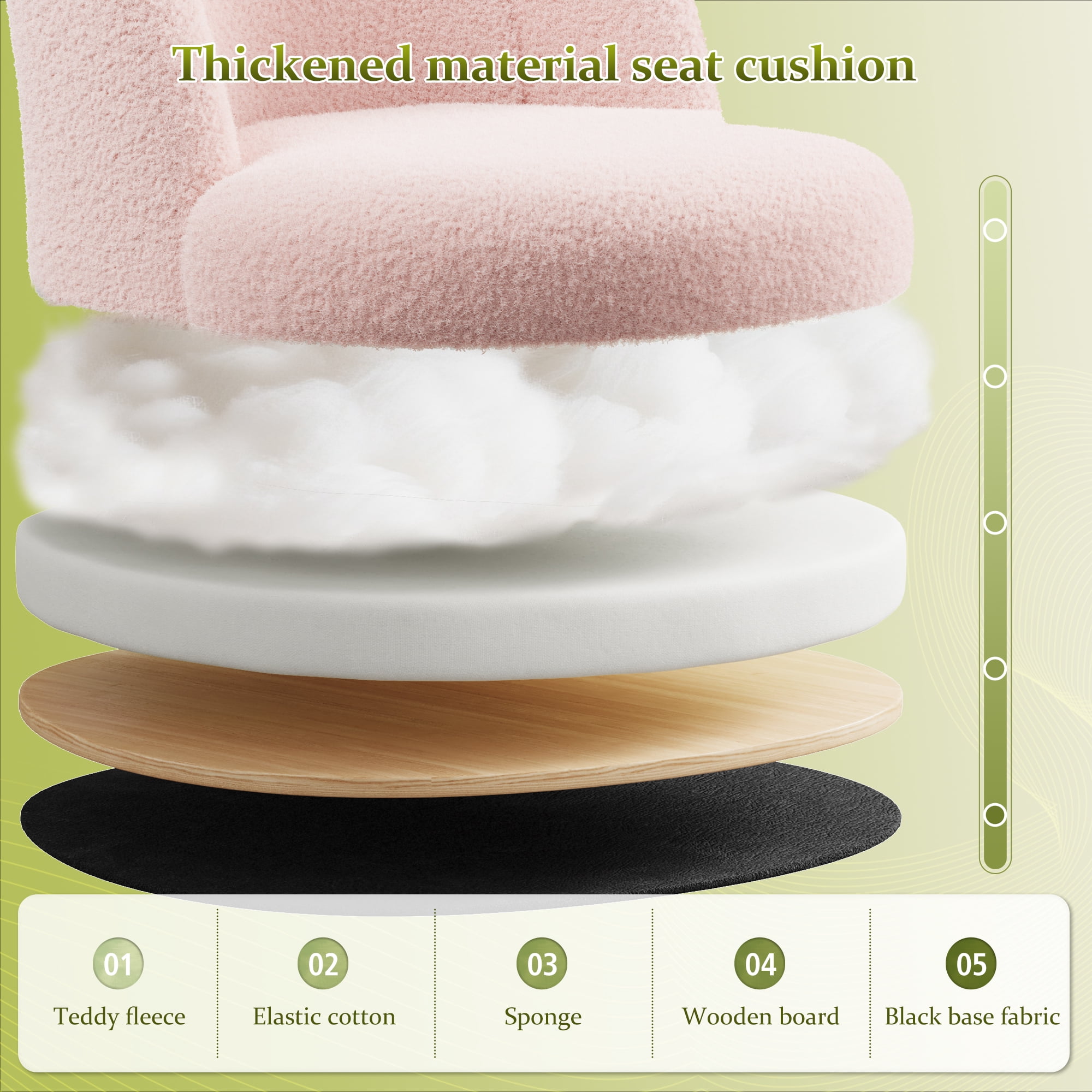 Romorgniz Vanity Chair Height Adjustable Desk Chair with Wheels, Armless Office Chair with Soft Lumbar Support for Small Space, Bedroom, Home office, Blush Pink