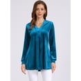 thumbnail image 4 of DARING DIVA Women's Velvet Top V Neck Long Sleeves Loose Blouse M Lake Blue, 4 of 8