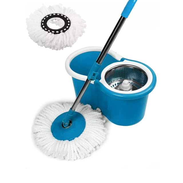 Spin Mop & Bucket System, 360° Rotating Microfiber Mop, Easy Self-Wringing, Beige, 2 Refills