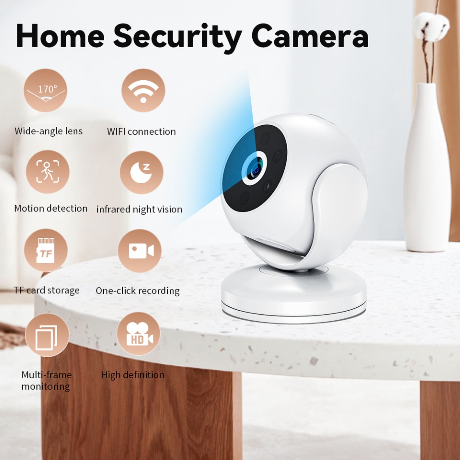 Adakot Home Security Camera Indoor, HD Baby/Pet Monitor Camera, Person/Pet Detection, Night Vision, 2-Way Audio, TF/Cloud Storage, White