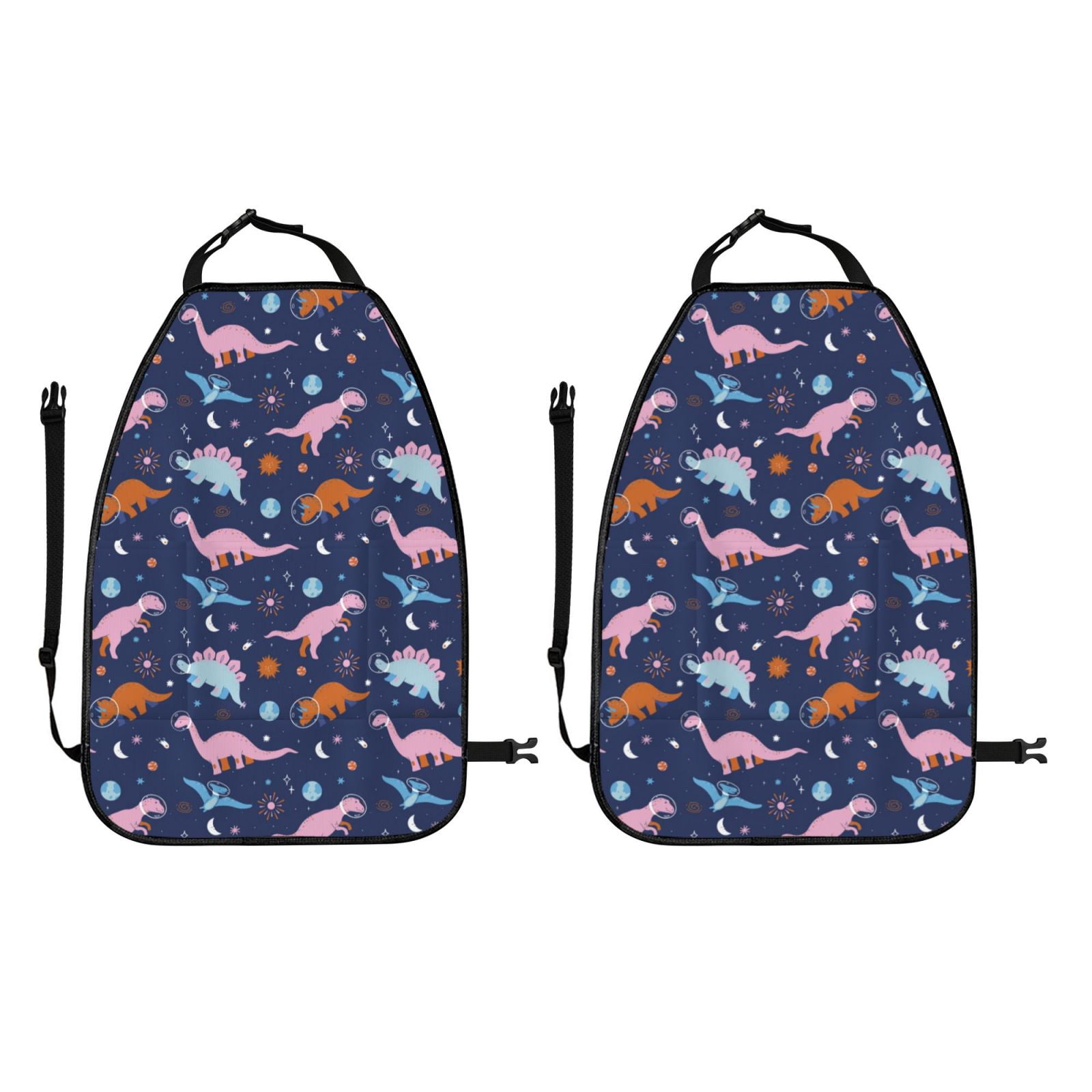 Kdxio Dinosaur Print 2 Pack Car Kick Mat Seat Cover Back Protector Mat with Pockets for Organizer Backseat Protector and Storage Anti Kick Pad for Vehicles