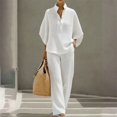 thumbnail image 3 of Breezora Women's Summer Casual Knit 2 Piece Outfit Batwing Sleeve Stand Collar Blouse Wide Leg Pants Loose Fit Set, 3 of 7