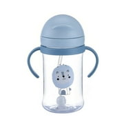 Rinhoo Baby Water Bottle 350ml Portable Feeding Cup Plastic Drinking Feeder Bottle with Straw, Blue