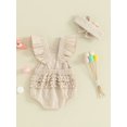 thumbnail image 4 of Bslissey Baby Girls Summer Romper Fly Sleeve Embroidery Letter Jumpsuit Newborn Infant Cute Casual Bodysuit with Bow Headband 3M 6M 12M 18M, 4 of 9