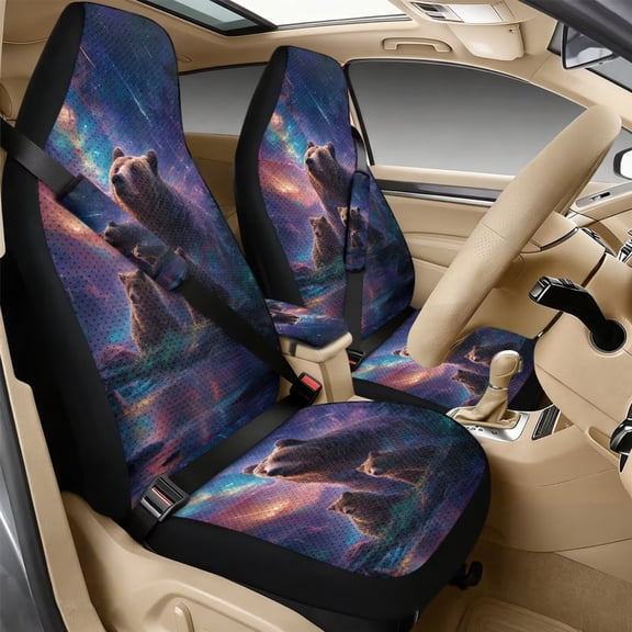 Xixirimido Car Seat Covers for Front Seats 5Pcs Car Accessories with Seat Belt Covers & Center Console Cover Universal Fit for SUVs,Vans,Trucks,Sedans, Bears Galaxy