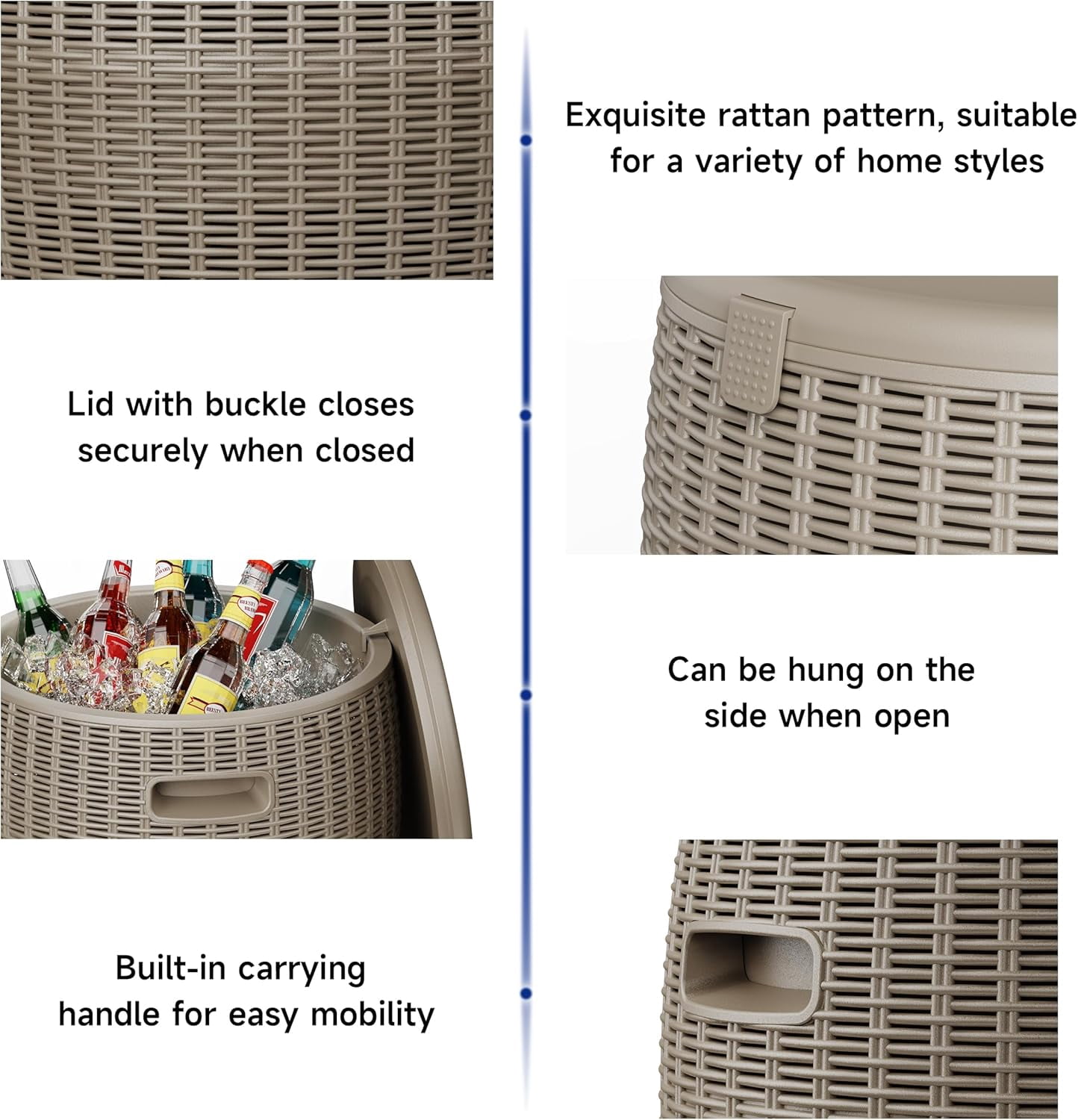 36L/9.5Gal Resin Cooler – Insulated, Weatherproof, Rattan – Easy-Drain, 110lbs, Parties/BBQs (Gray)
