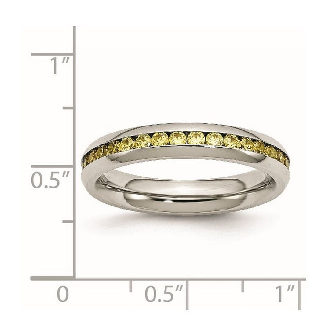 Stainless Steel Polished 4mm November Yellow Cubic Zirconia Ring Size 8 Ring for Women