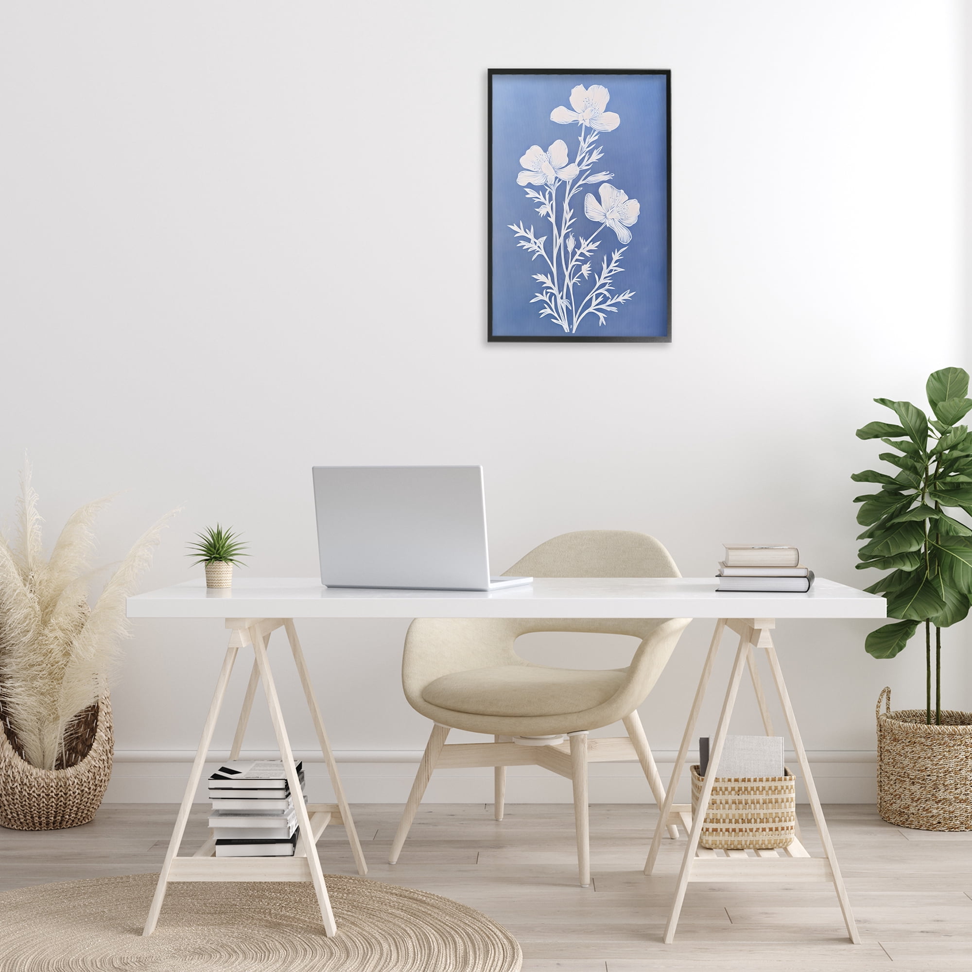 Stupell Industries Cerulean Blue Blooms Botanical & Floral Painting Black Framed Art Print Wall Art, 16 x 24
