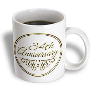 3dRose 34th Anniversary gift - gold text for celebrating wedding anniversaries - 34 years married together, Ceramic Mug, (Best Gift For Golden Wedding Anniversary)
