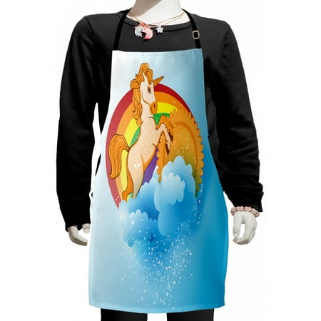 

Unicorn Kids Apron Handsome Horse Single Horn on Forehead on Sun Fluffy Clouds Artwork Print Boys Girls Apron Bib with Adjustable Ties for Cooking Baking Painting Multicolor by Ambesonne
