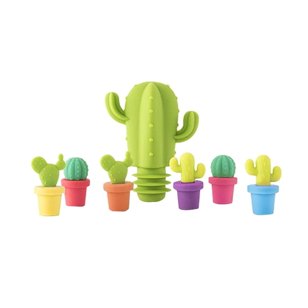 1 juego de tapones de silicona para botellas de vino, con forma de cactus, para champán, para conservar bebidas.