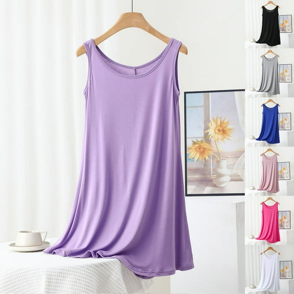 Feancey Solid Color Nightgowns for Women Sleeveless Scoop Neck Sleep Dress Loose Fit Casual Modal Nightdress Cozy Soft Sleepwear Funny Gifts Gray XXL