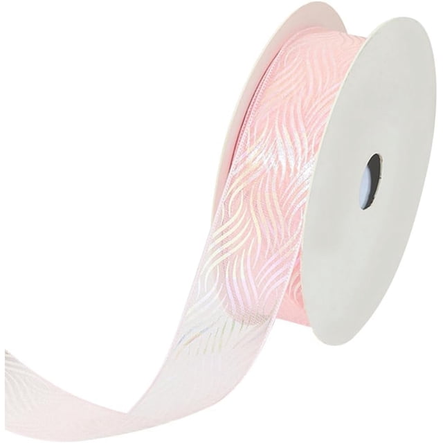 Cinta de organza rosa iridiscente de 40 yardas y 1 pulgada, cinta de malla metálica transparente, cintas de tela a granel con carrete